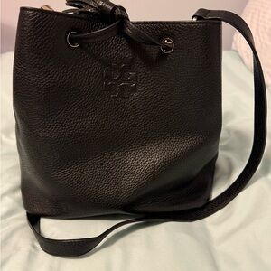 Black Leather Bucket Bag